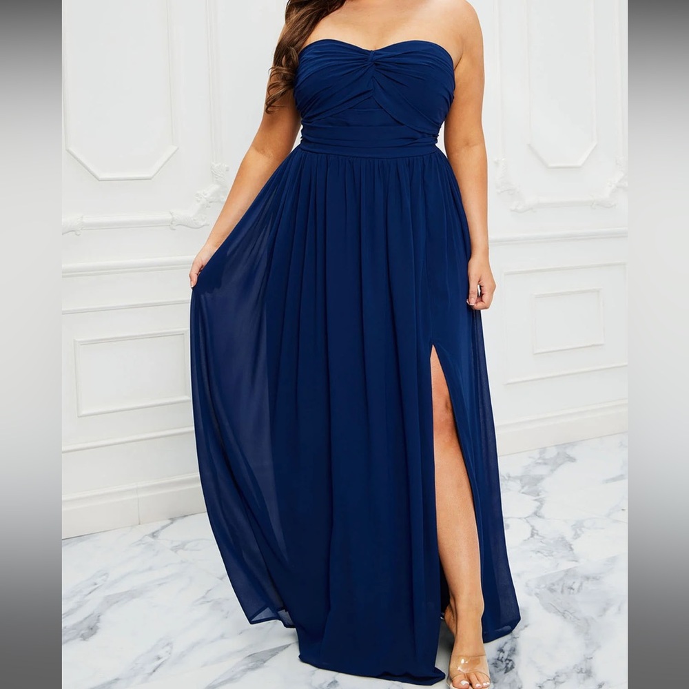 4/$19 NWT Fashion Nova 'Subtle Beauty' blue strapless dress with front slit